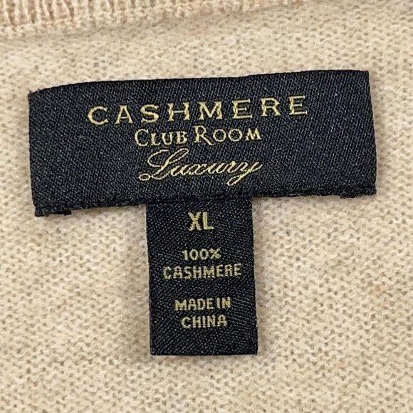 Club Room Luxury Cashmere Sweater Mens XL Beige Preppy Casual Office Work - Picture 4 of 9